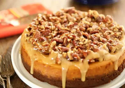 Easy Pumpkin Cheesecake with Pecan Pie Topping