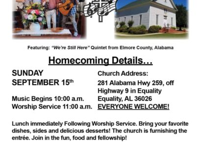 Equality Methodist Church to host Homecoming September 15; All are welcome