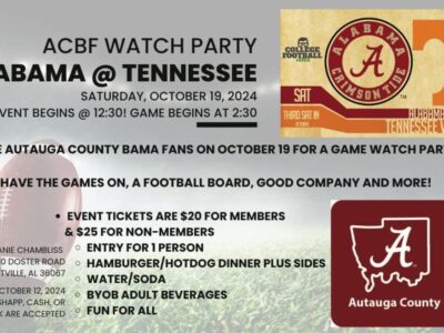 Autauga County Bama Fans to Host Watch Party for Alabama vs. Tennessee Game