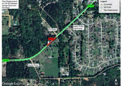 Autauga County Road Closure, CR 40 Between Davies Road and KH Road beginning Nov. 18