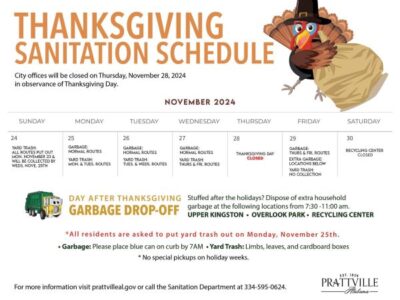 City of Prattville announces adjusted sanitation schedule
