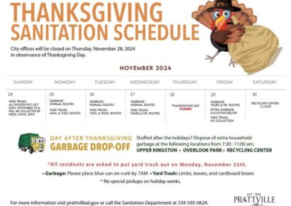 City of Prattville announces adjusted sanitation schedule