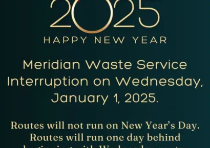Service Alert: Meridian Waste (formerly ADSI) Holiday Schedule