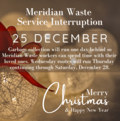 Elmore County Service Alert: Meridian Waste (formerly ADSI) Holiday Schedule