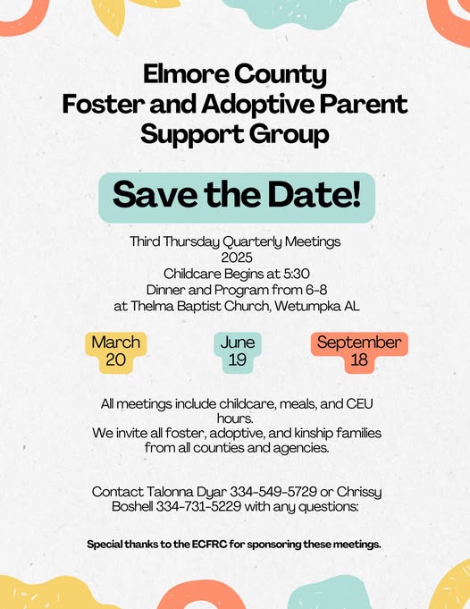 Elmore County Foster & Adoptive Parent Support Group to host quarterly meetings