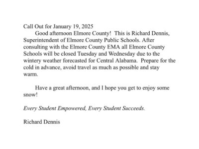 Elmore County schools closed Tuesday, Wednesday due to weather forecast
