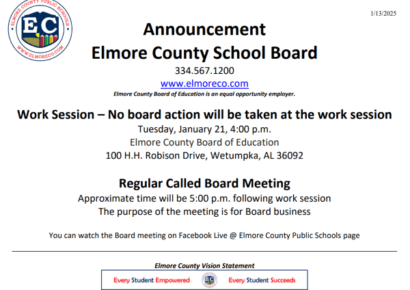 Elmore School Board to hold work session, regular meeting Jan. 21