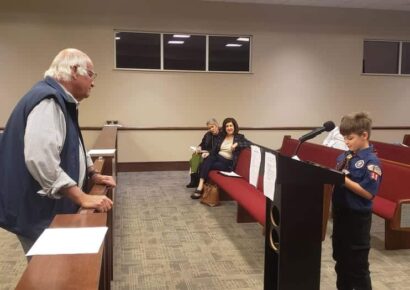 Scout Troop 19 visits with Millbrook Council, Mayor; leads the Pledge of Allegiance