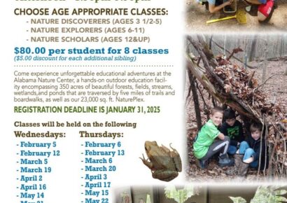 Registration open at Alabama Nature Center for Homeschool Sessions