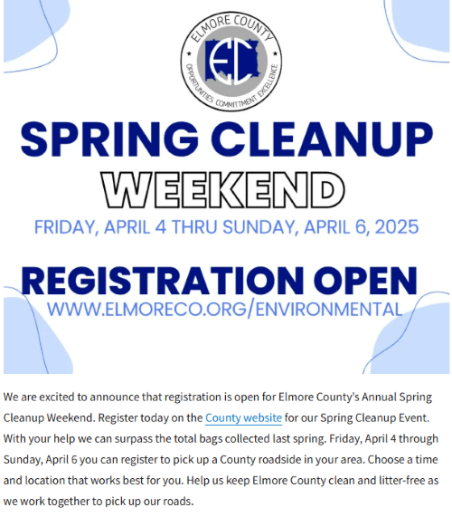 Commission gearing up for Elmore County Cleanup April 4-6