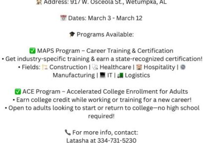ECFRC offers FREE Career training, college credit opportunities in Wetumpka