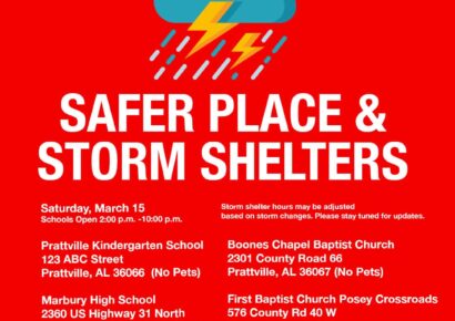Prattville Kindergarten, Marbury High to open as storm shelters with approaching storm threat
