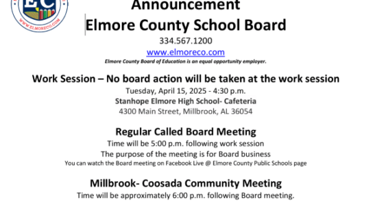 Elmore County School Board meeting is April 15