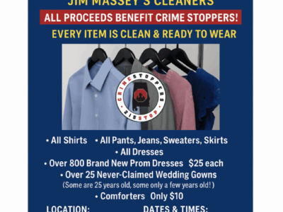 Jim Massey’s: Unclaimed clothing sale to benefit CrimeStoppers