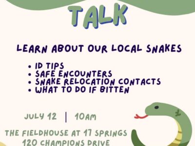 Sssssspecial event! Snake Education coming to 17 Springs Saturday