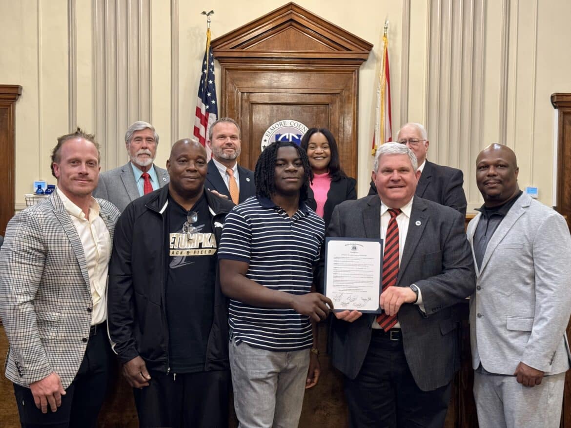 Elmore County honors state champion JD Denmark after record-breaking throw
